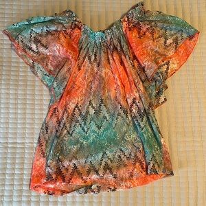No boundaries Jrs large flowy turquoise and coral blouse.
